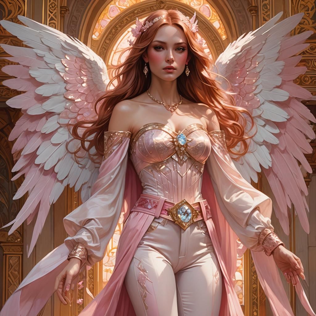 Angelic Maiden in Golden Palace, Art Nouveau Portrait