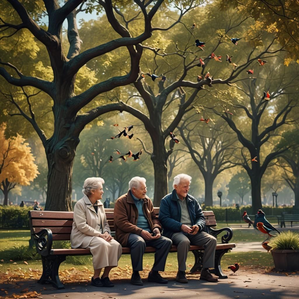 Couple Feeding Birds: Detailed Matte Painting