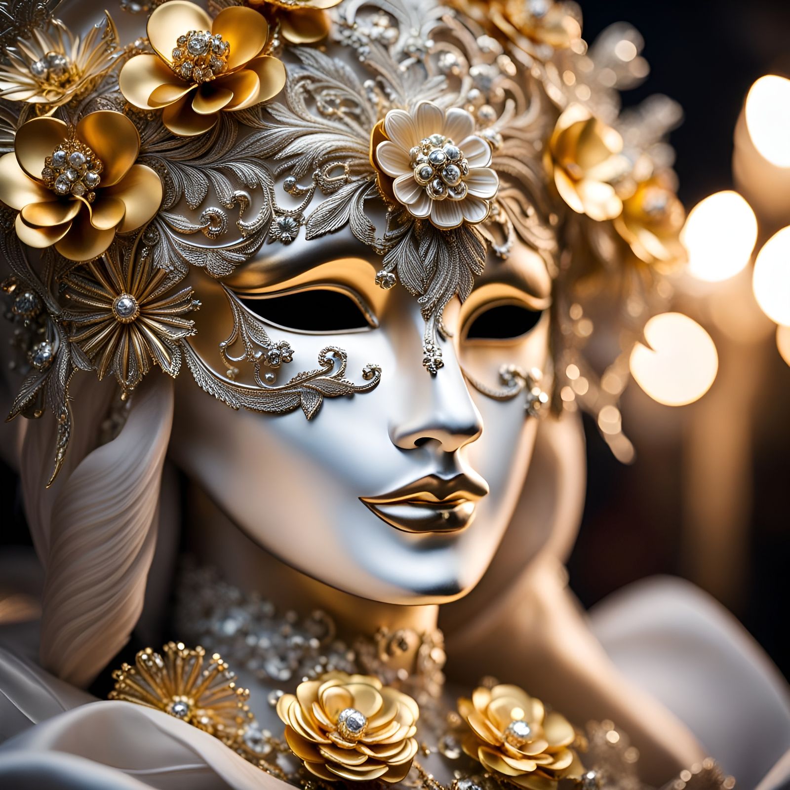 Elaborate Carnival Mask with Metal Flowers