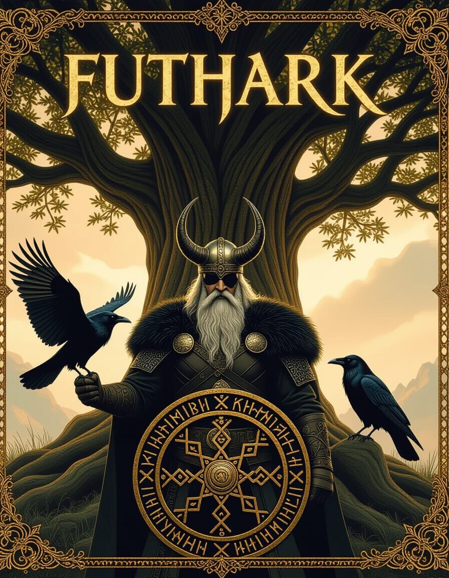 Odin at Yggdrasill with Ravens, Digital Matte Painting