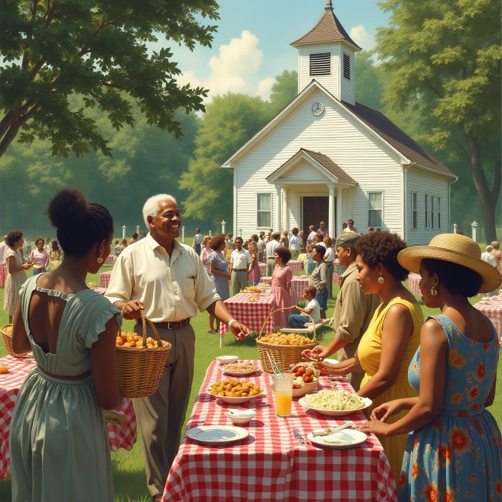Warm Summer Afternoon Church Picnic in a Classic American St...