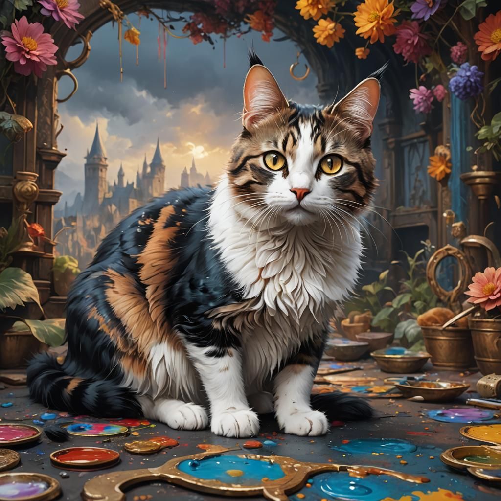 Cat Painting a Cat: Detailed Digital Art