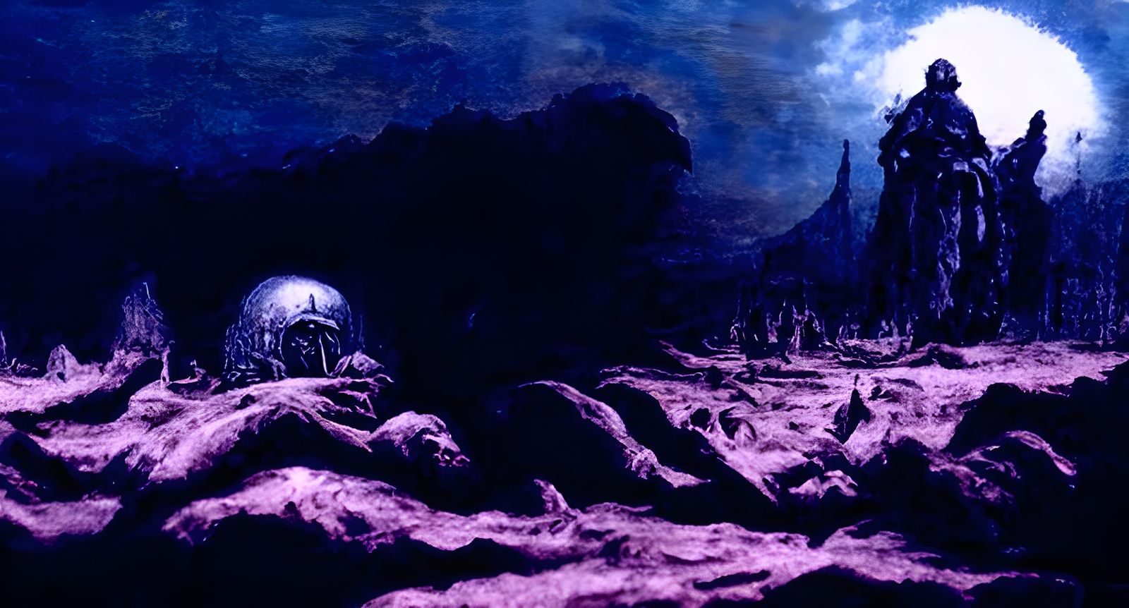 Nightmare Black Knight in Hyperdetailed Horror Landscape
