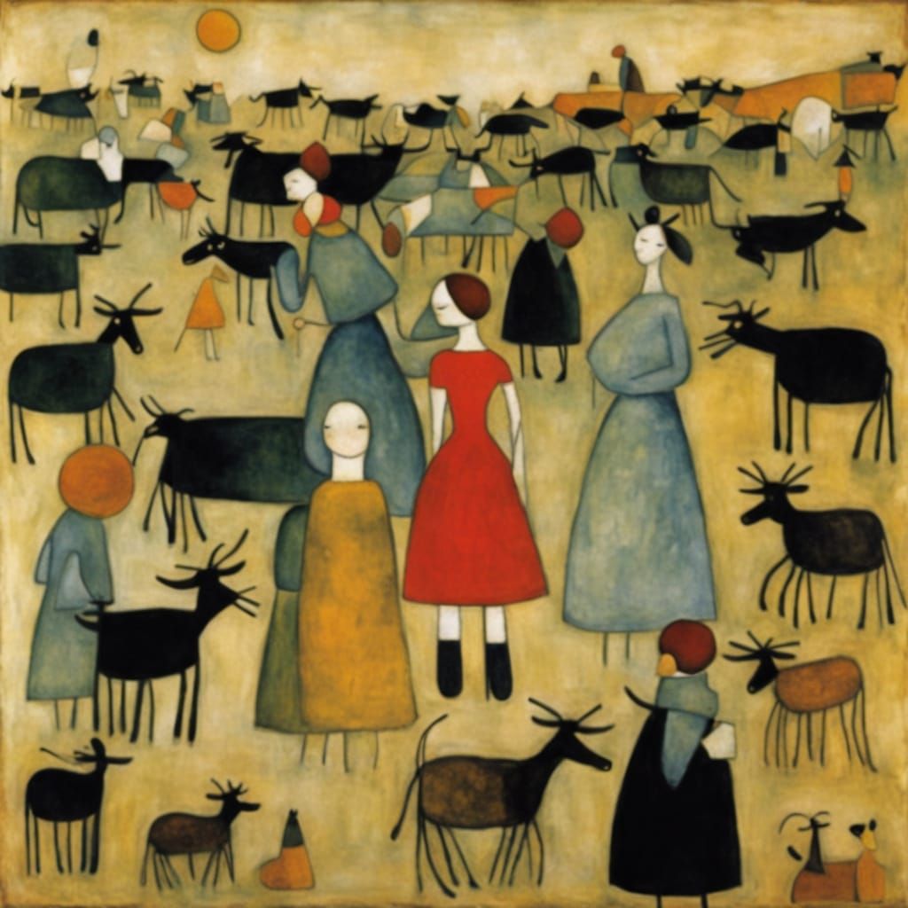 Egon Schiele and Paul Klee Inspired Portrait