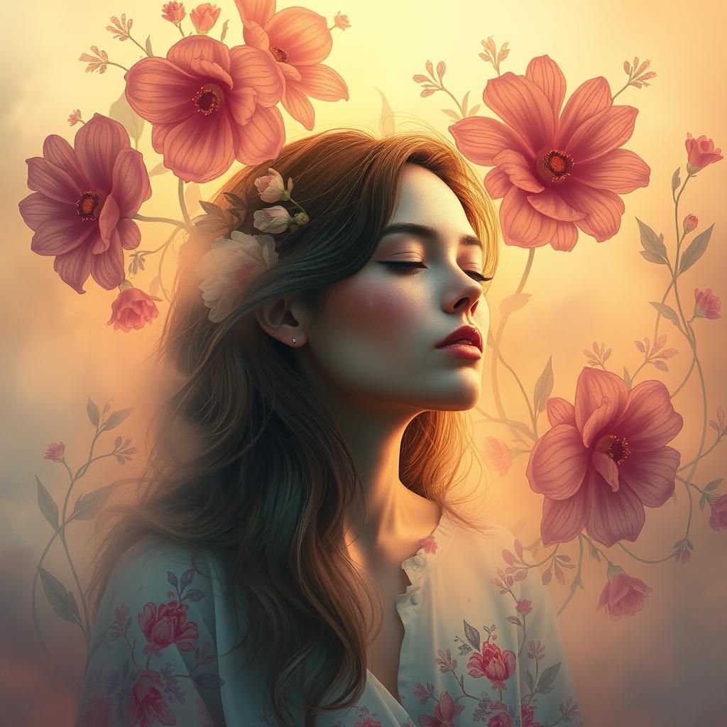 Dreamy Floral Woman in Digital Art Style