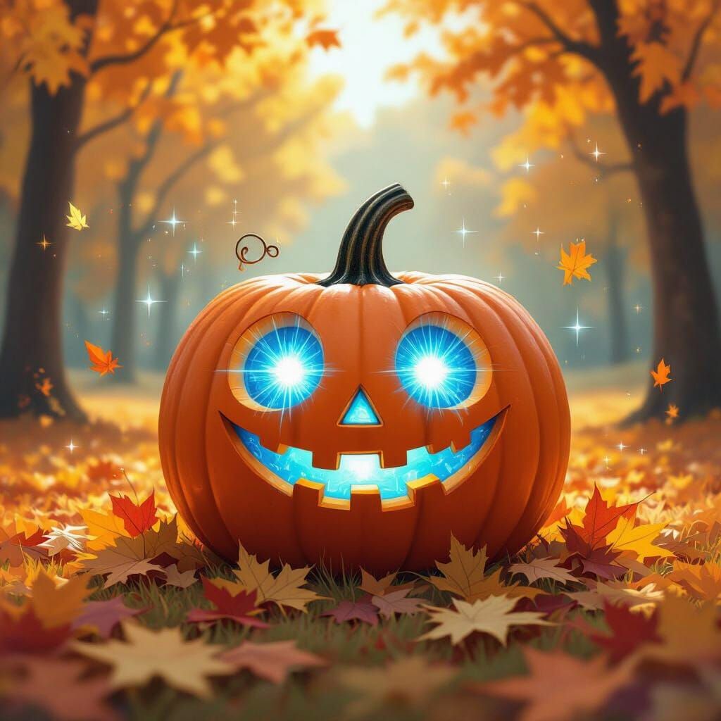 Halloween Pumpkin Sparking in Autumn Park