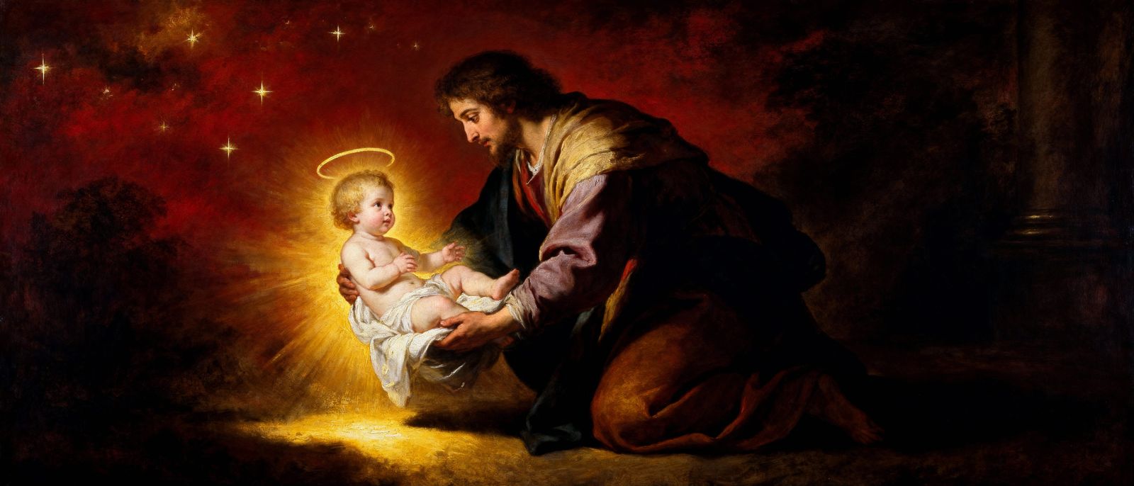 Divine Light Bestows Infant Son, Masterful Oil Painting