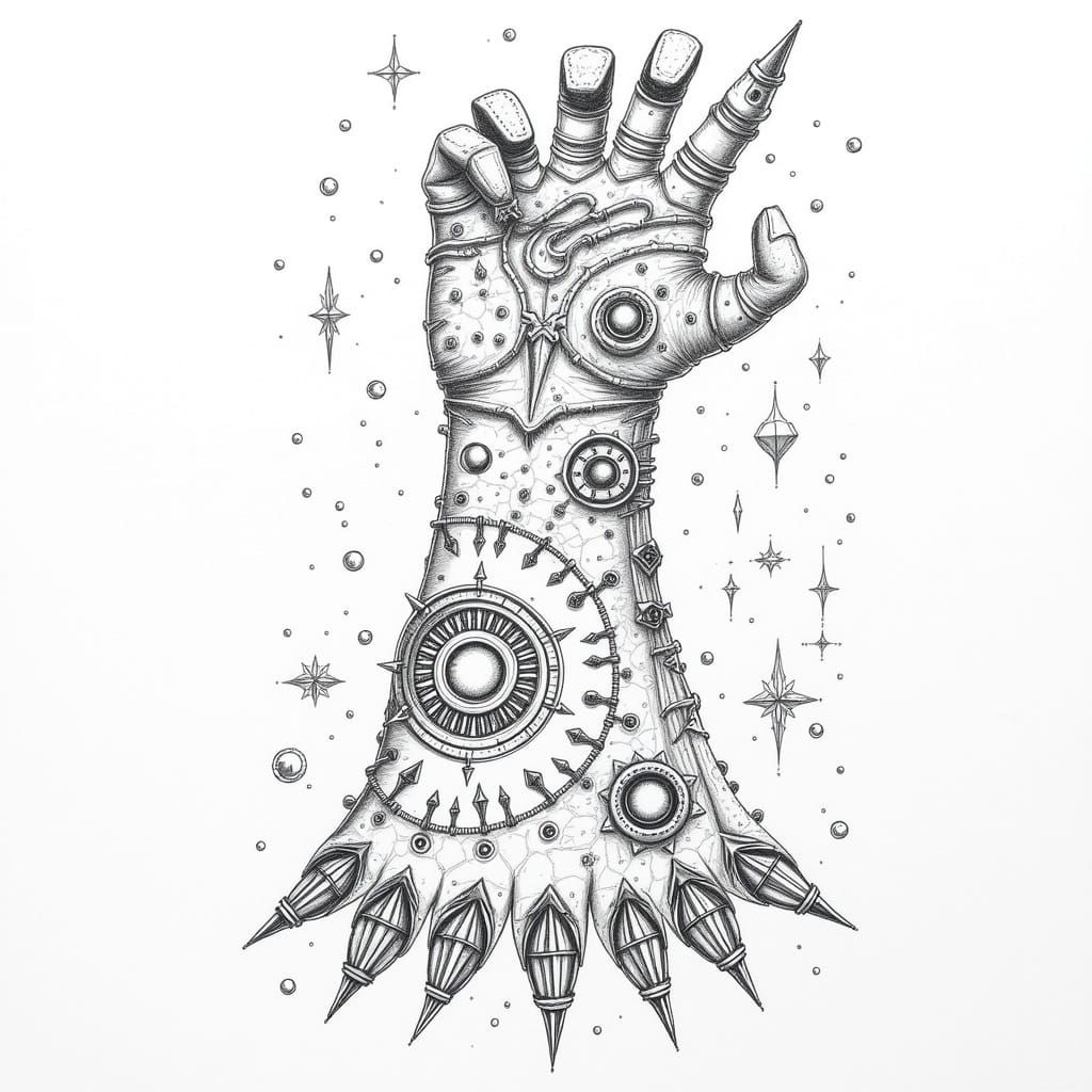 Beaded Leather Gauntlet with Circuit Patterns