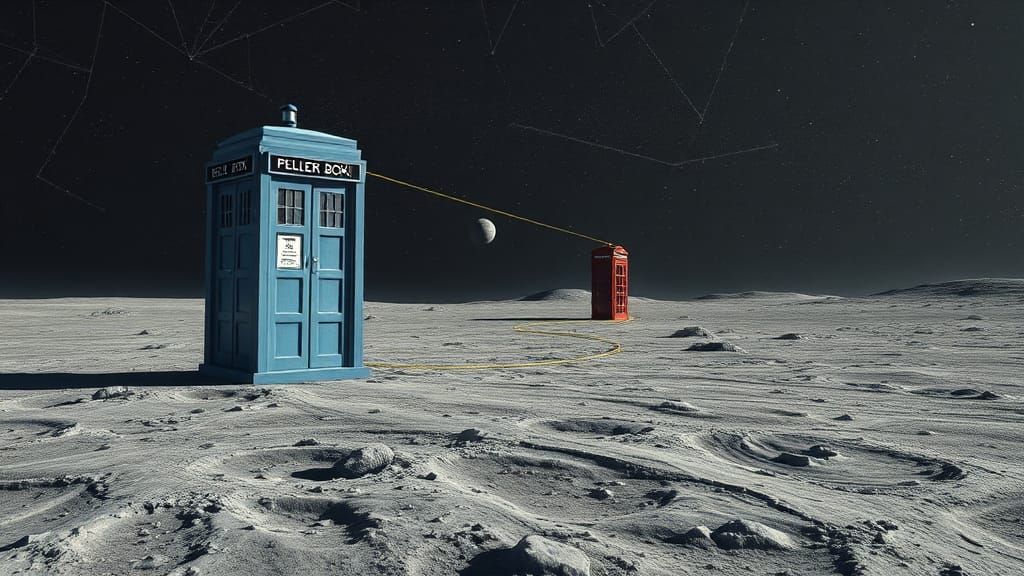 TARDIS and Phone Booth on Lunar Surface