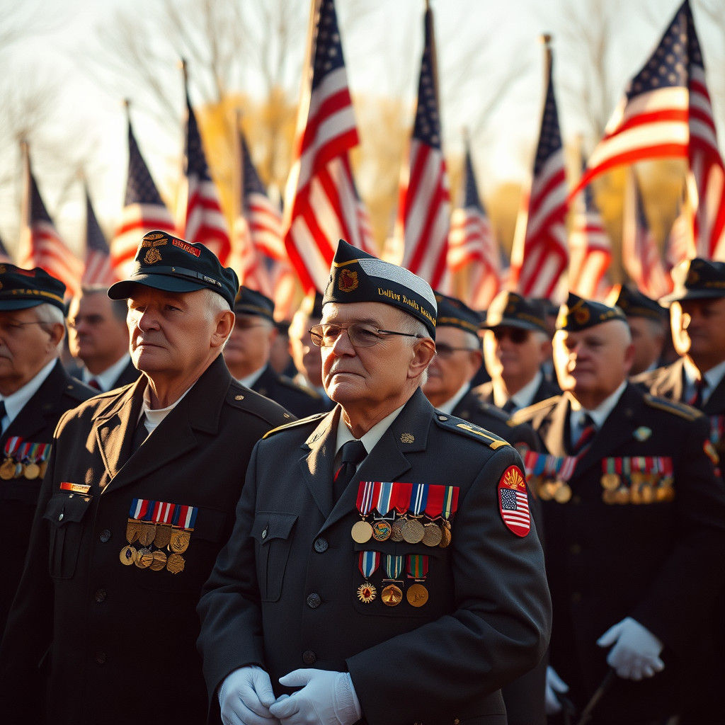 Veterans Parade on Autumn Morning in Patriotic Realism