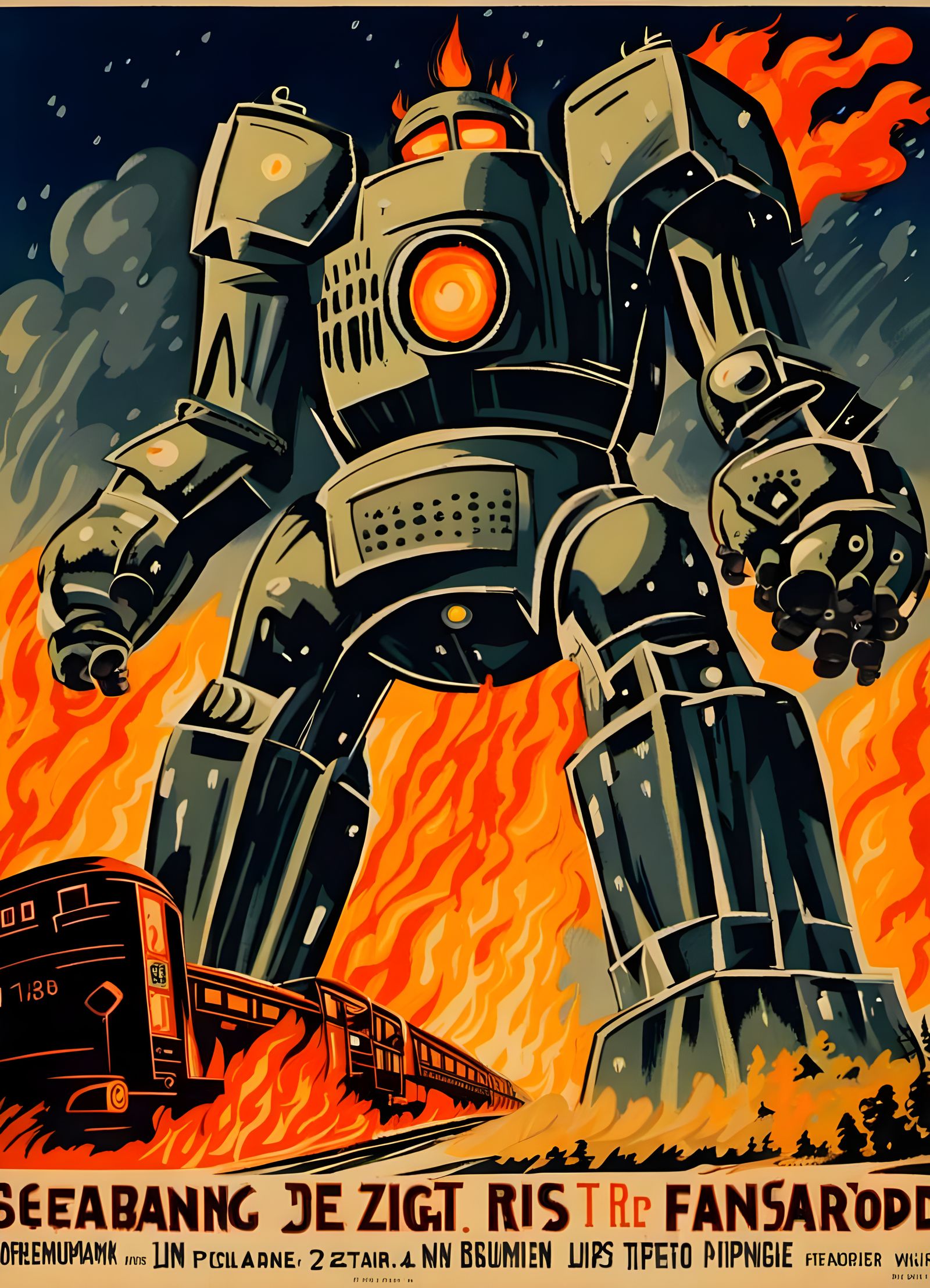Robot Rampage: Retro Movie Poster Art