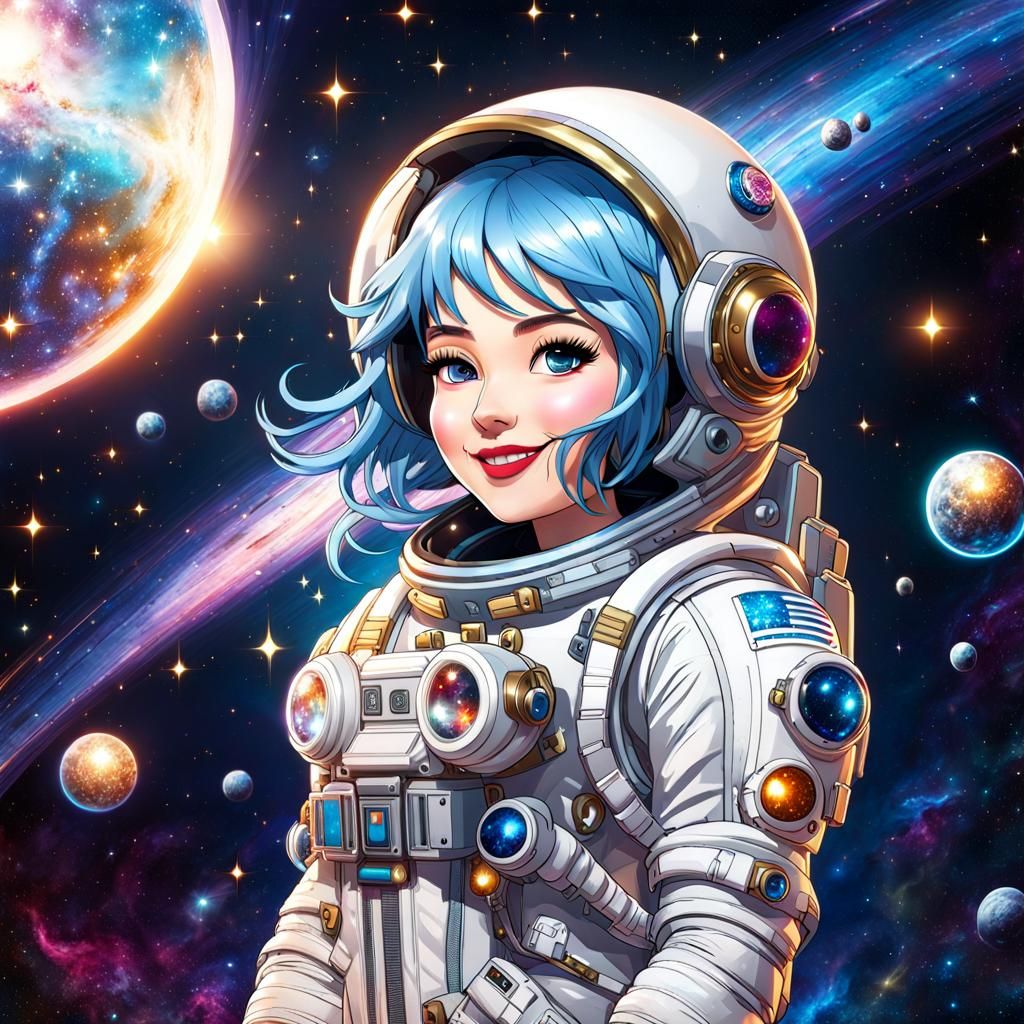 Chibi Astronaut Smiles Amidst Cosmic Stardust