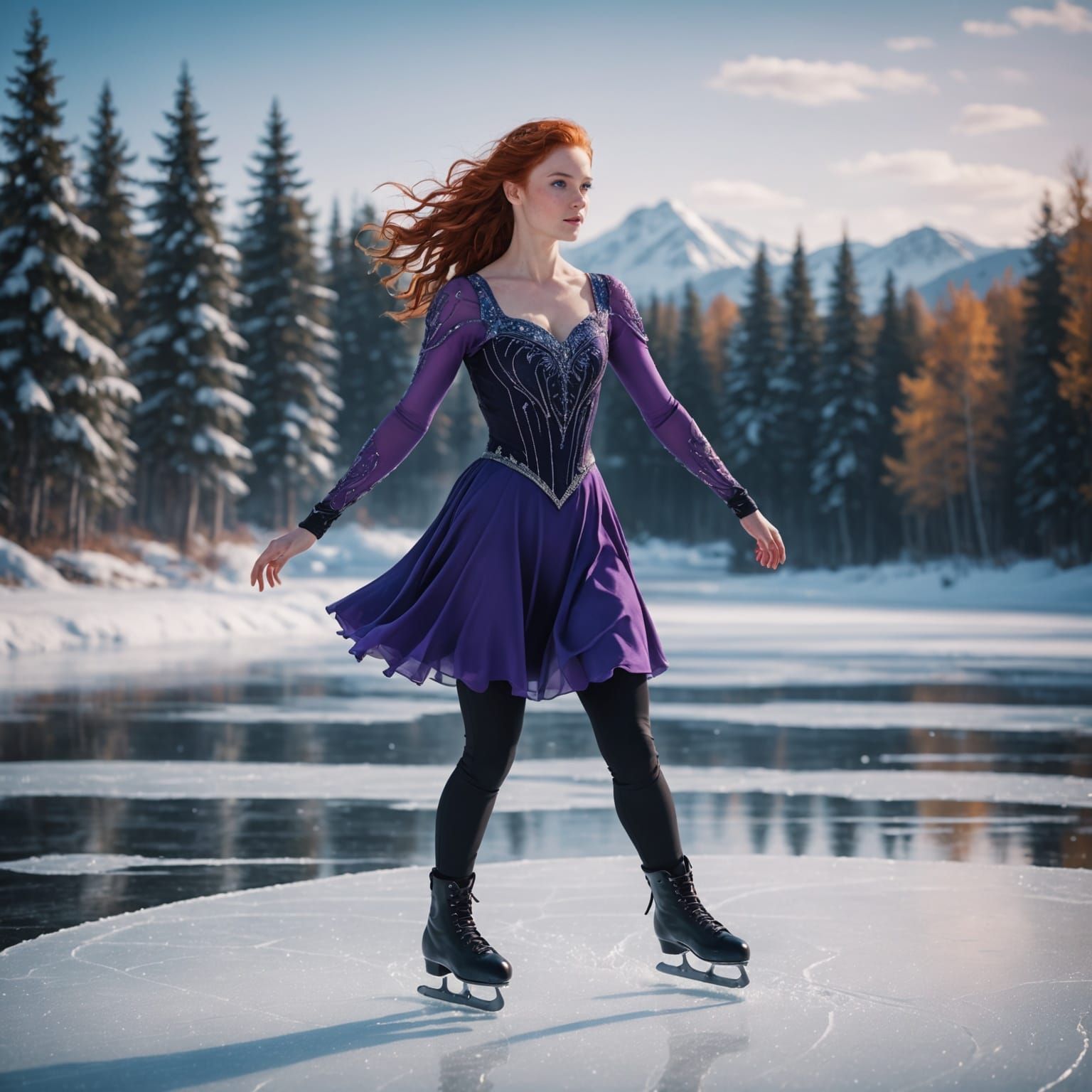 Fantastical Female Figure Skater in a Frozen Loop