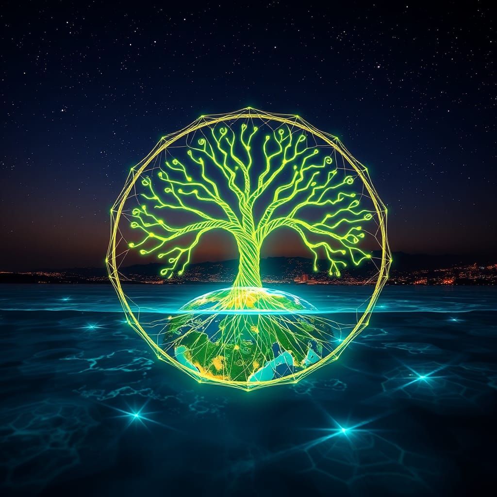 Bioluminescent Tree of Life Peace Symbol