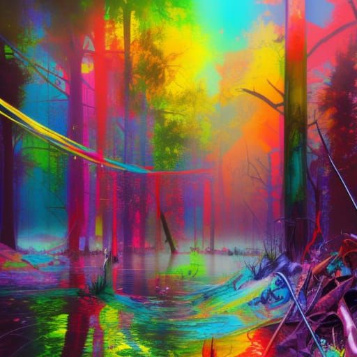 Colorful Rainbow Swamp in Graffiti Art Style