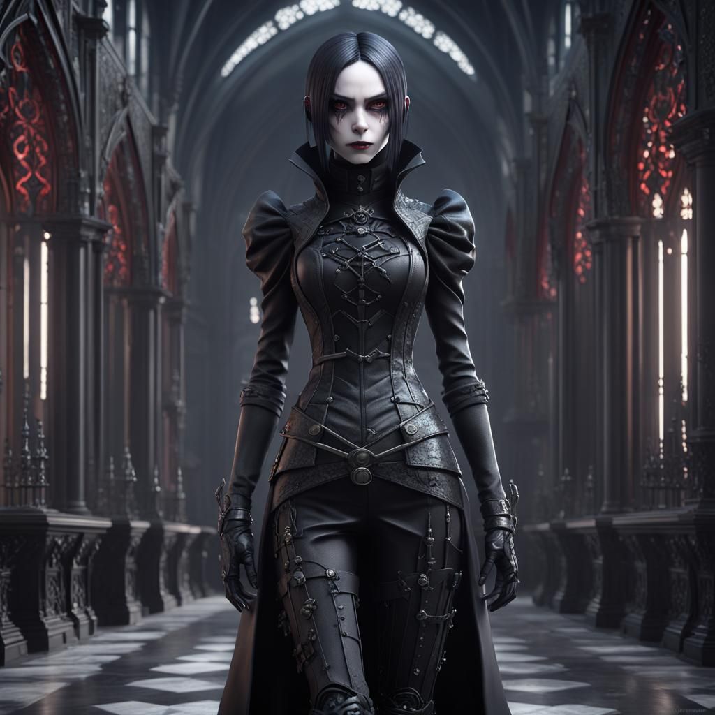 Dystopian Gothic Widow in Detailed 3D Anime Art