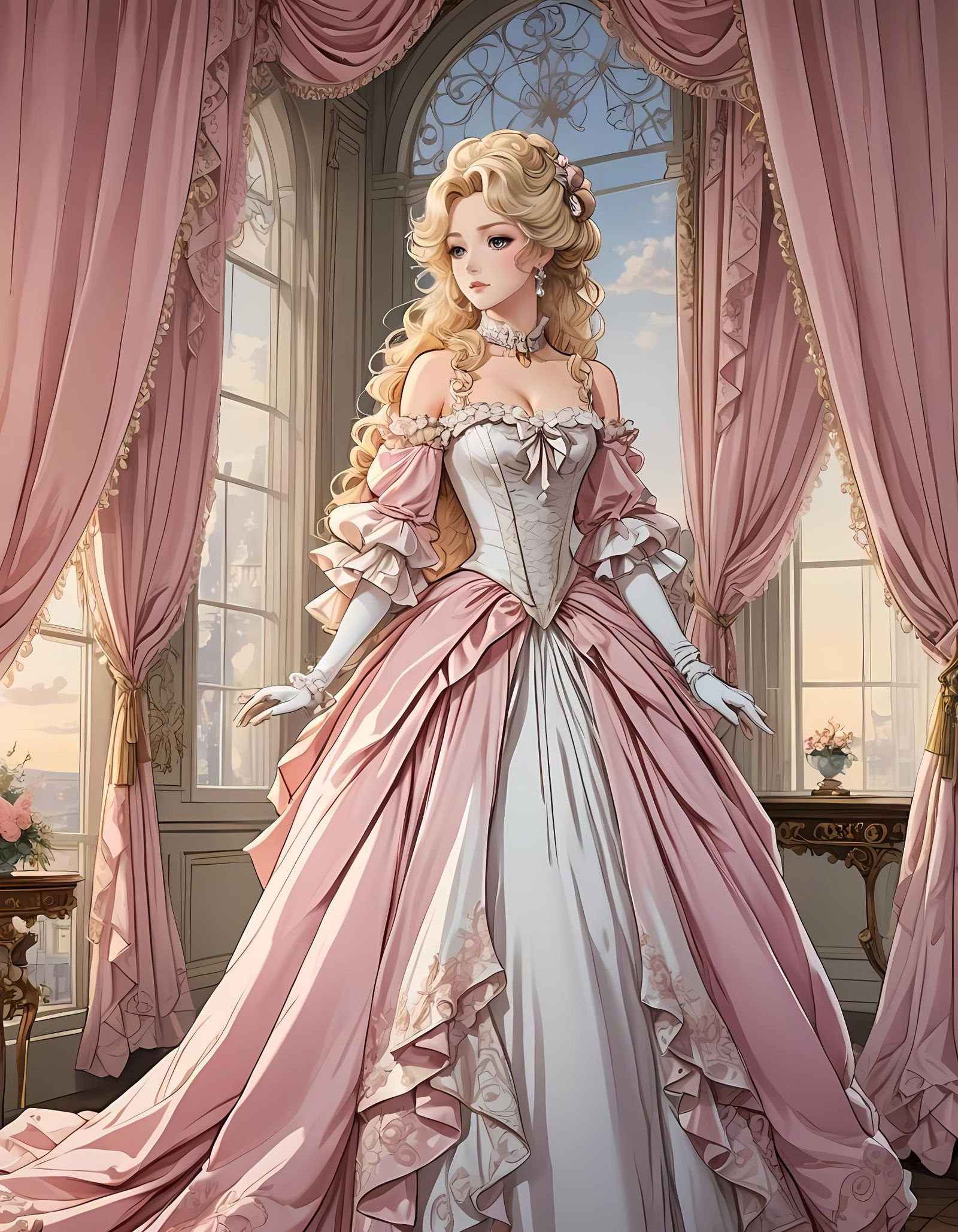 Elegant Anime Woman in 1700s French Fashion