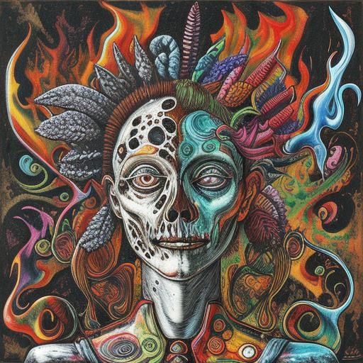 Psychedelic Chrome Flames in a Surreal Style