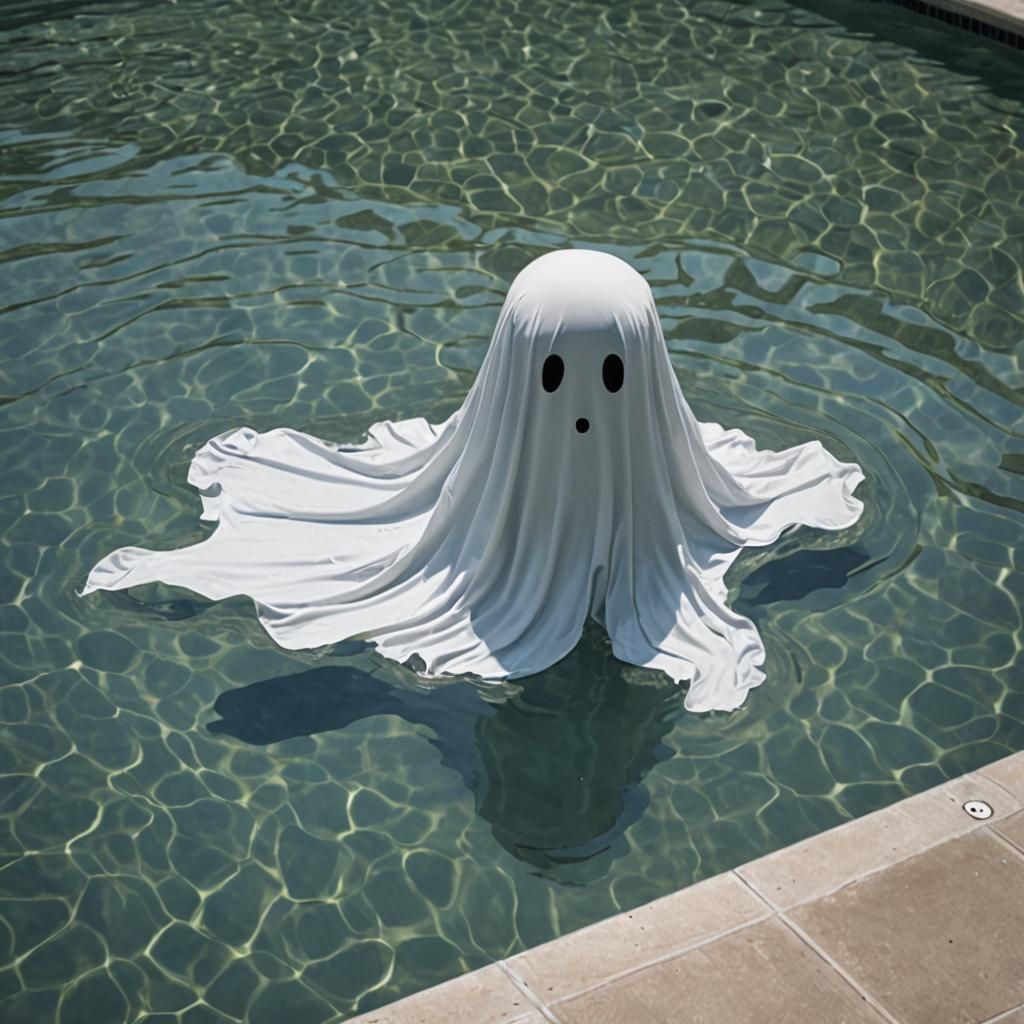 Sad Ghost's Floating Sheet in Swimming Pool