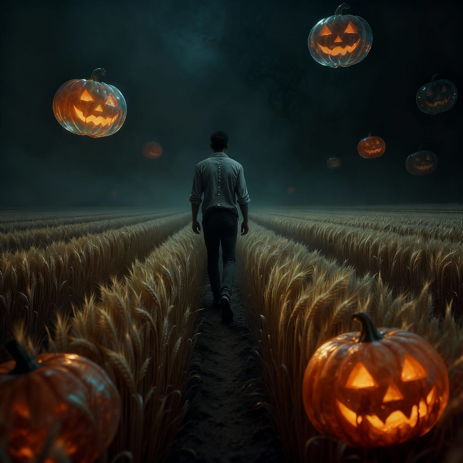 Haunting Jack-o'-Lanterns on a Foggy Night