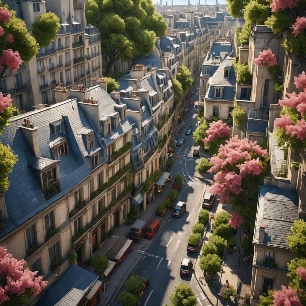 Paris Streets in Spring: Detailed Matte Painting