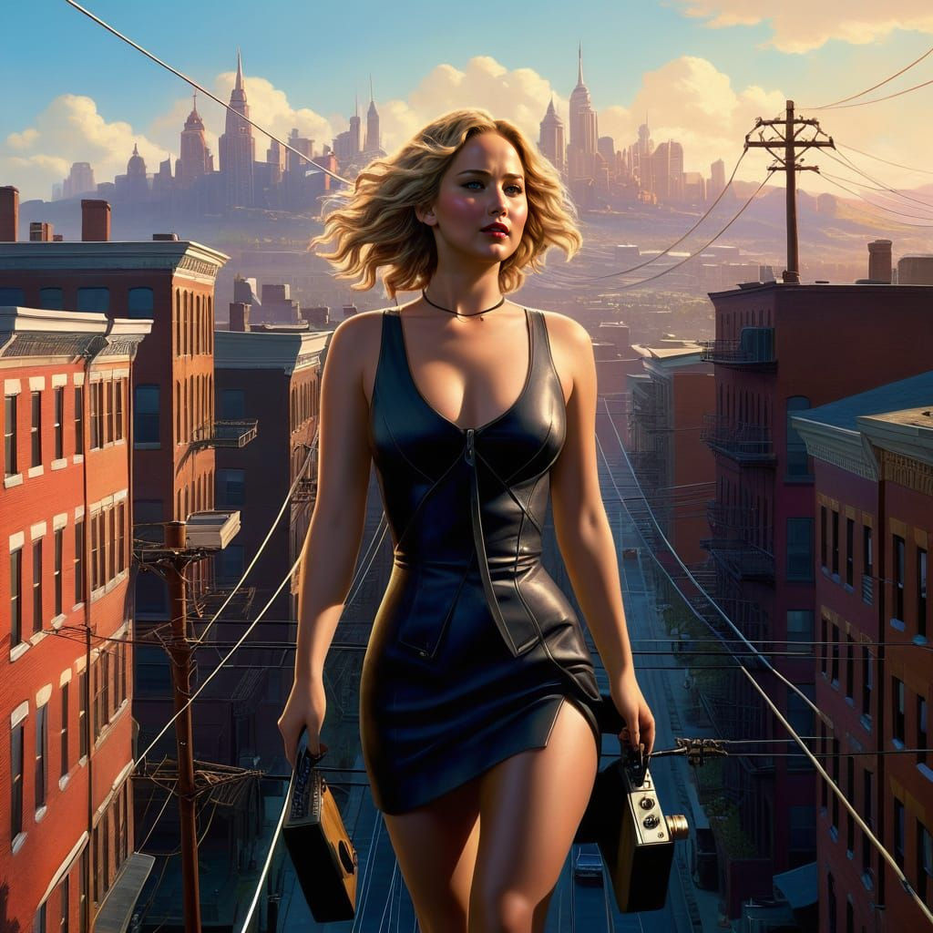 Jennifer Lawrence Performs Daring Stunt on Telephone Wires i...