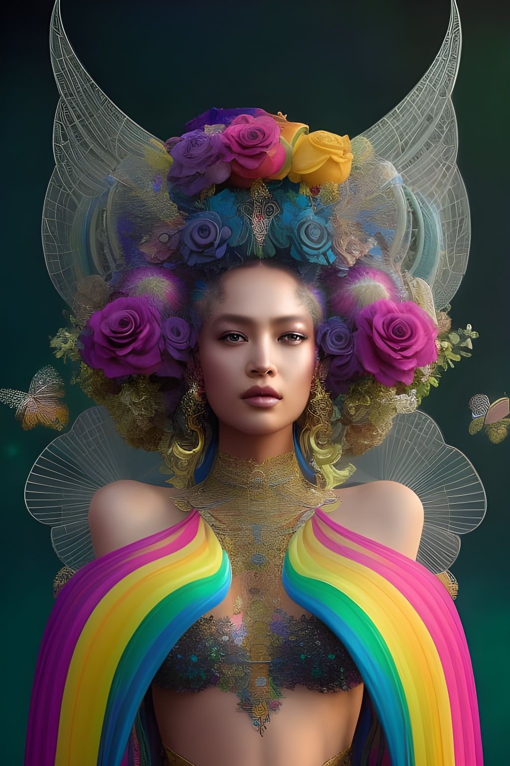 Prismatic Rainbow Goddess in Hyperdetailed Fantasy Art