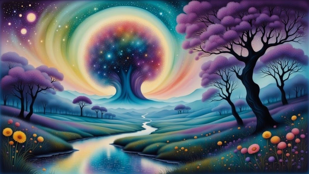 Surreal Cosmic Dreamscape in Vibrant Colors