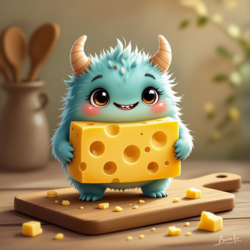 Adorable Tiny Swiss Cheese Monster Illustration