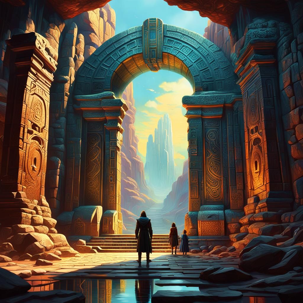 Reptileans Gather at Mystical Portal: Cinematic Oil Painting