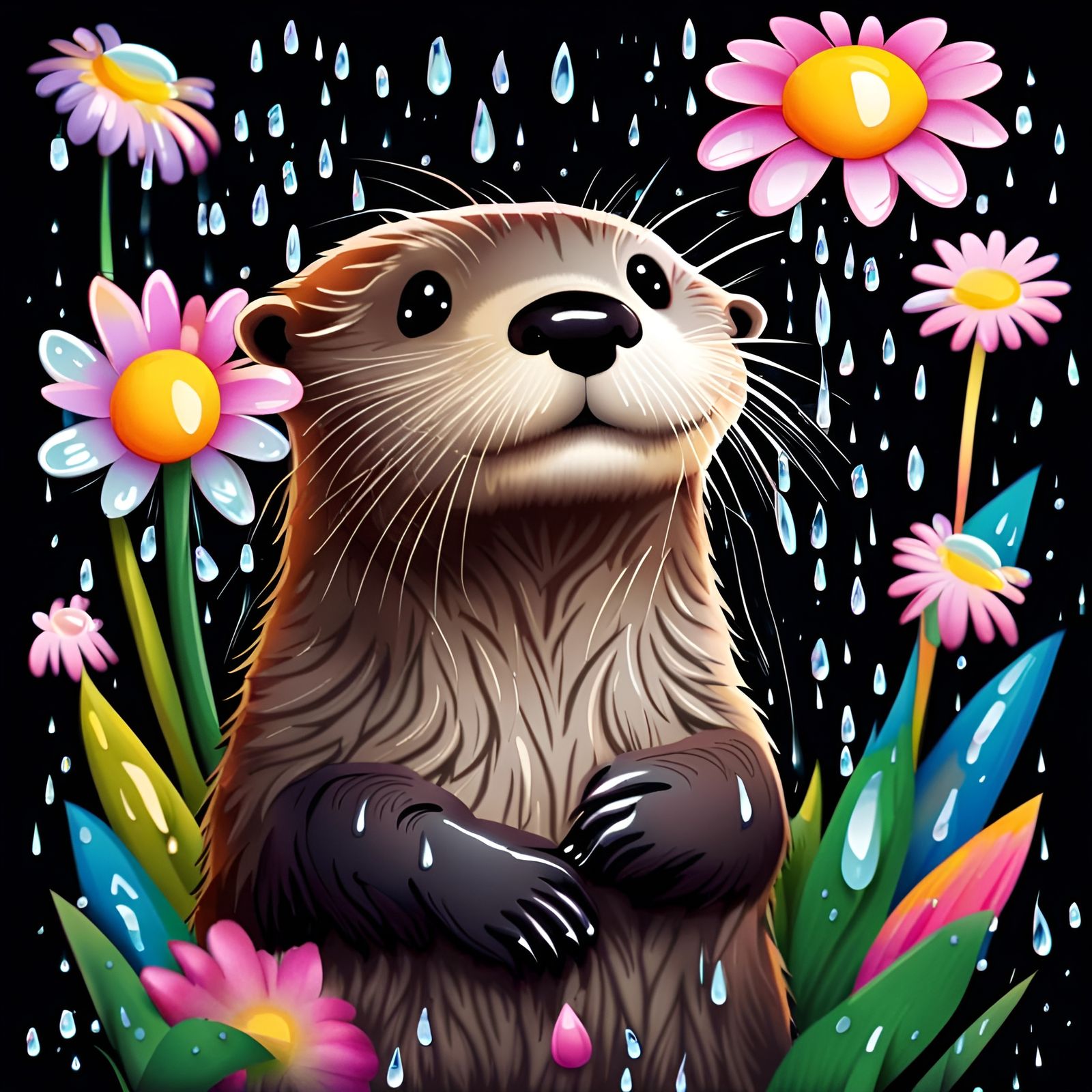 Crystal Style Otter Gazing at Raindrops
