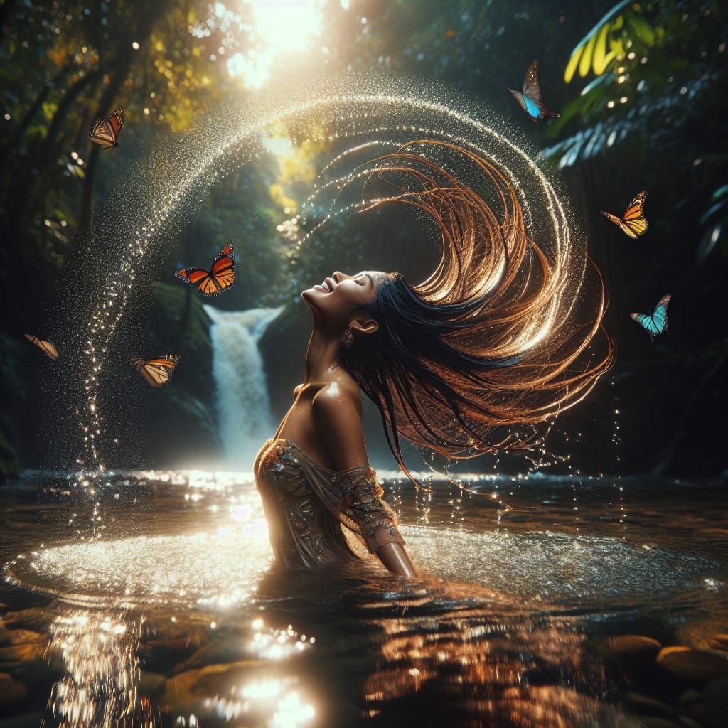 Radiant Halo: South Asian Woman in Rainforest