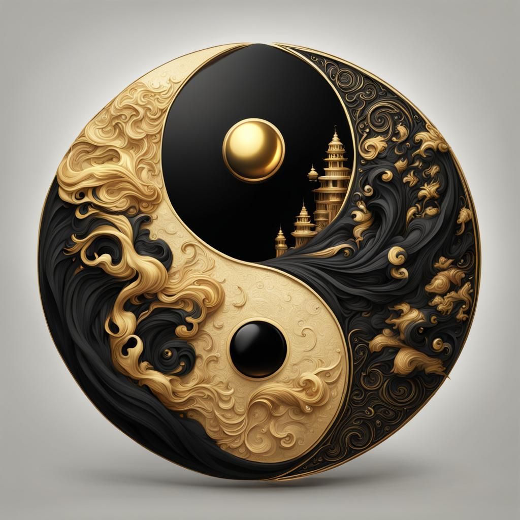 Gold and Black Yin Yang: Digital Matte Painting