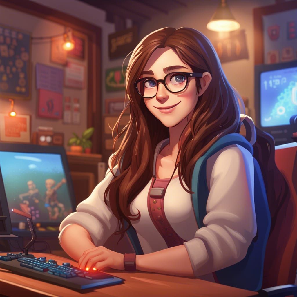 Cozy Gamer Girl Portrait in Hyperdetailed Lighting