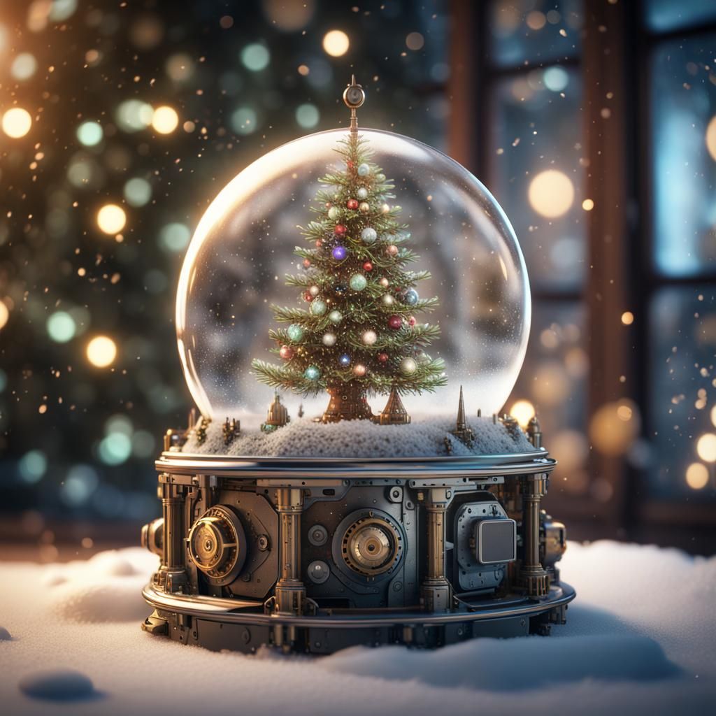 Steampunk Snowglobe with Christmas Tree: Sci-Fi Rendering