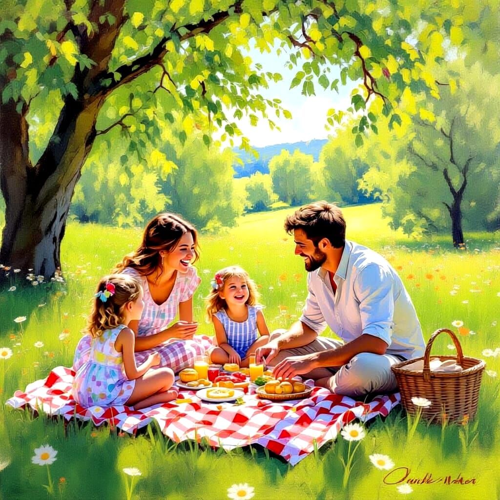 Family Picnic in Scenic Countryside