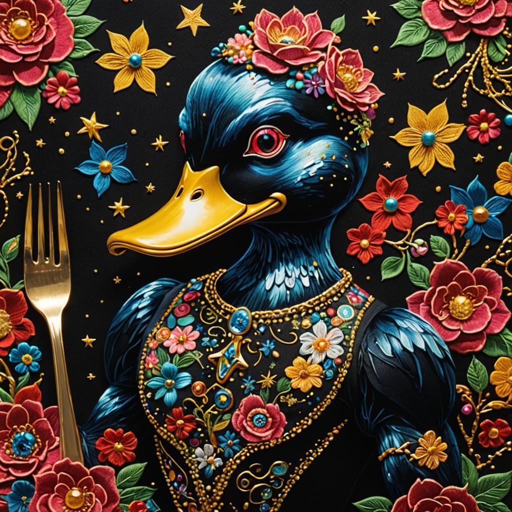 Surreal Pop Art Duck with Tattoos and Jewelry