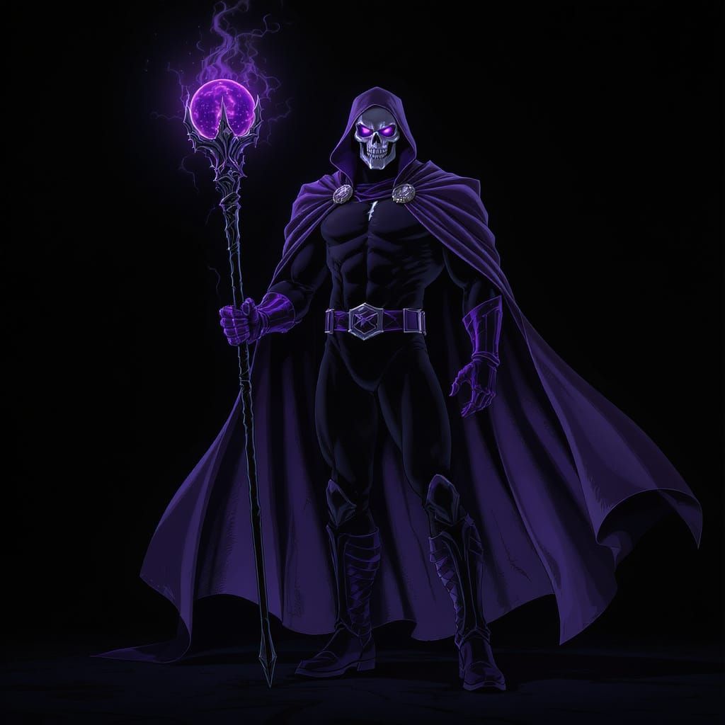 Figure in Skeleton Mask with Purple Energy, Comic Art