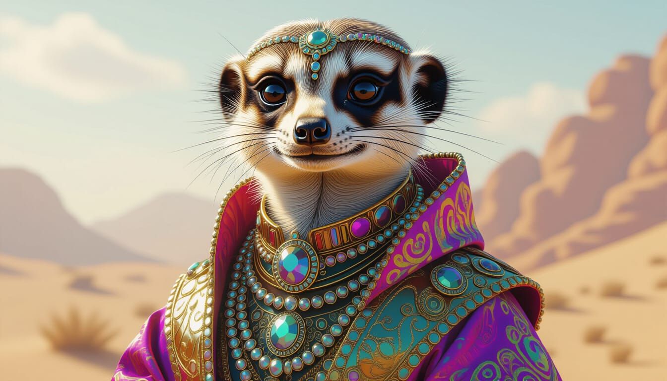 Meerkat in Vibrant Attire with Futuristic Jewellery