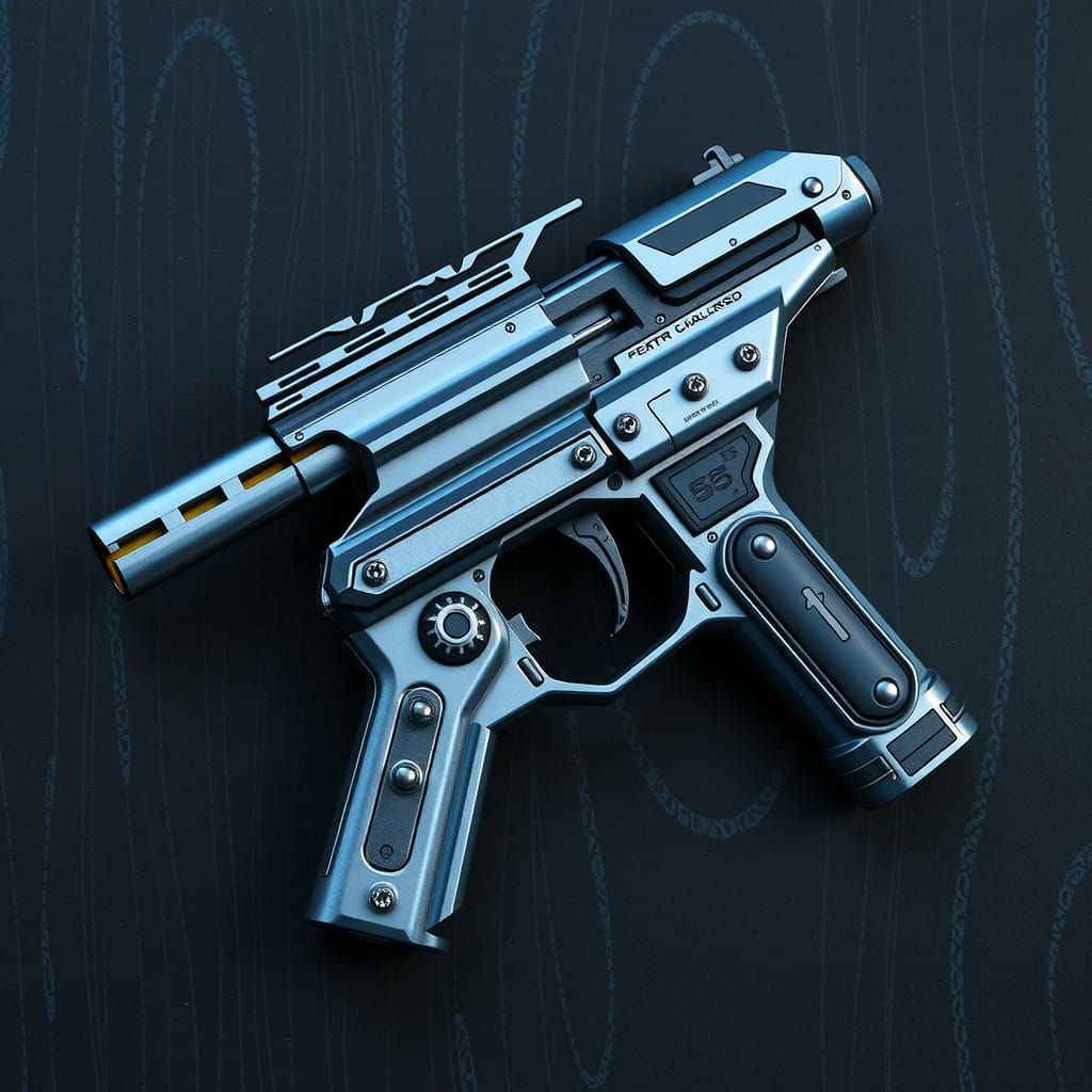 Futuristic Hand Cannon in Industrial Sci-Fi Style