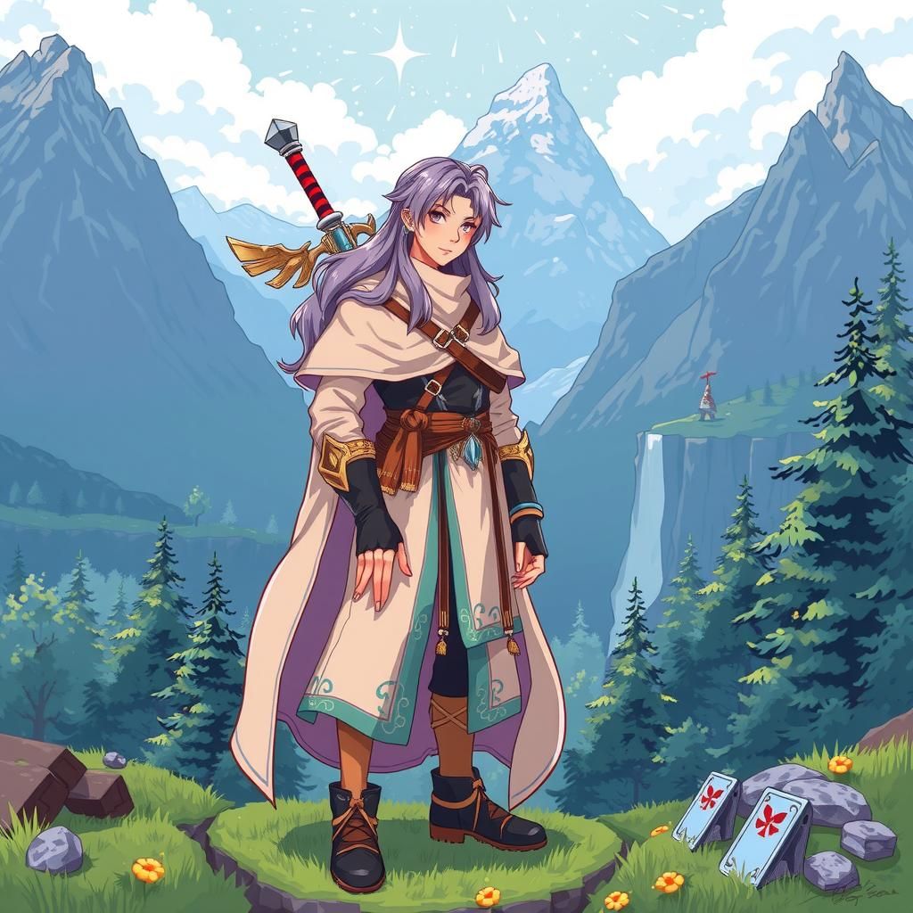 Illustrate a scene of a retro-styled JRPG (Japanese Role Pla...