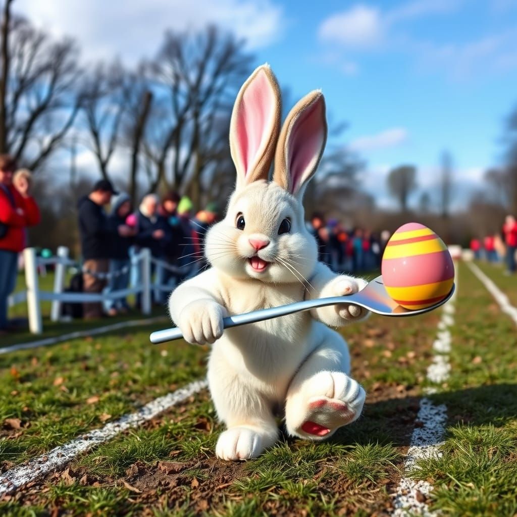 Easter Bunny at the Starting Line of an Egg Relay