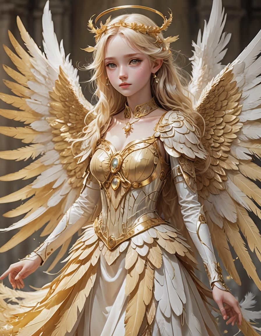 Six-Eyed Angel in Golden Feather Dress