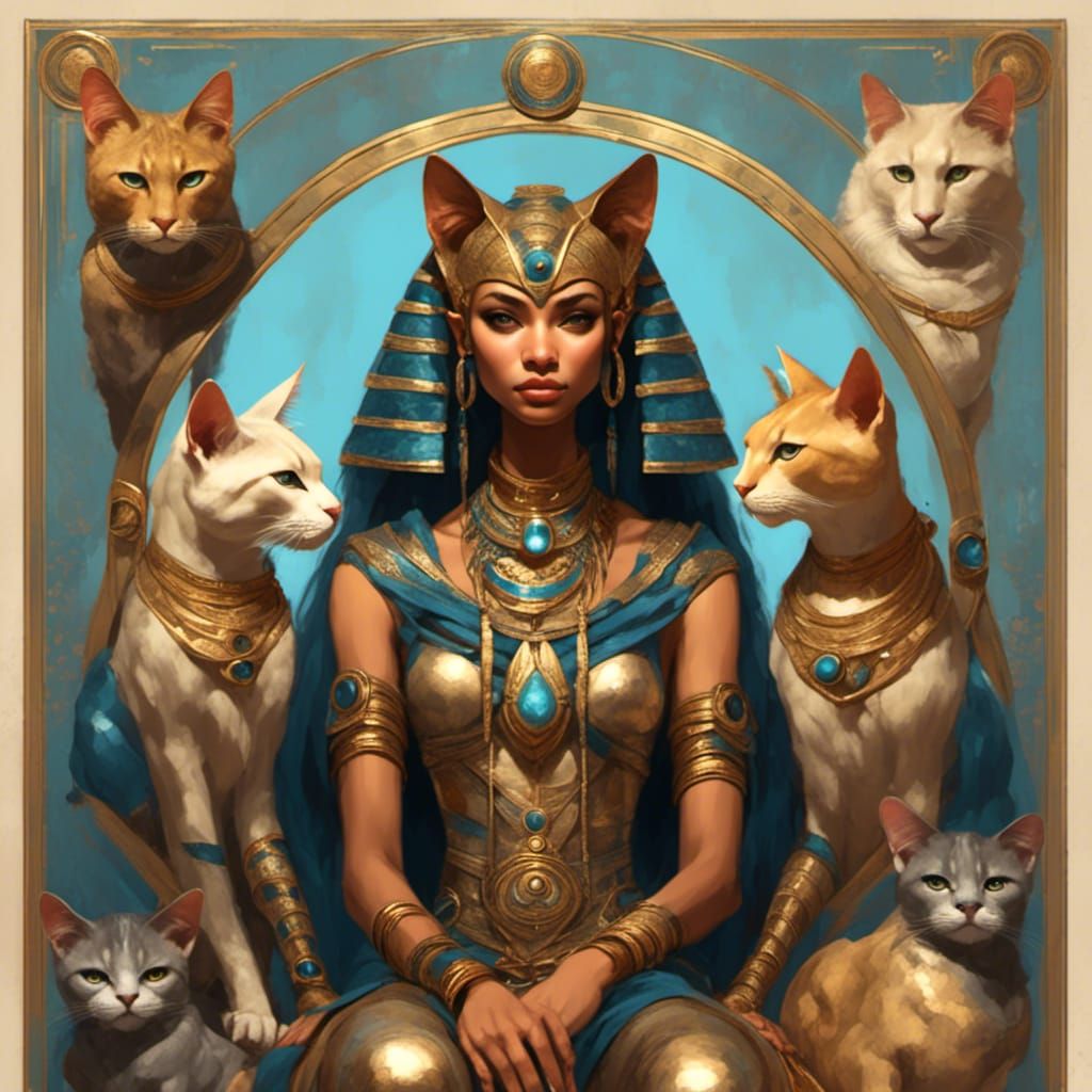 Bastet with Cats on Lap