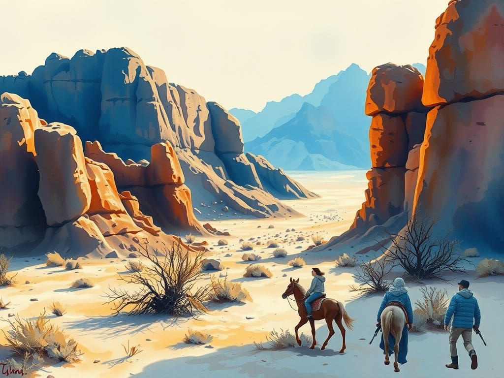 Epic Desert Masterpiece in Gouache Style