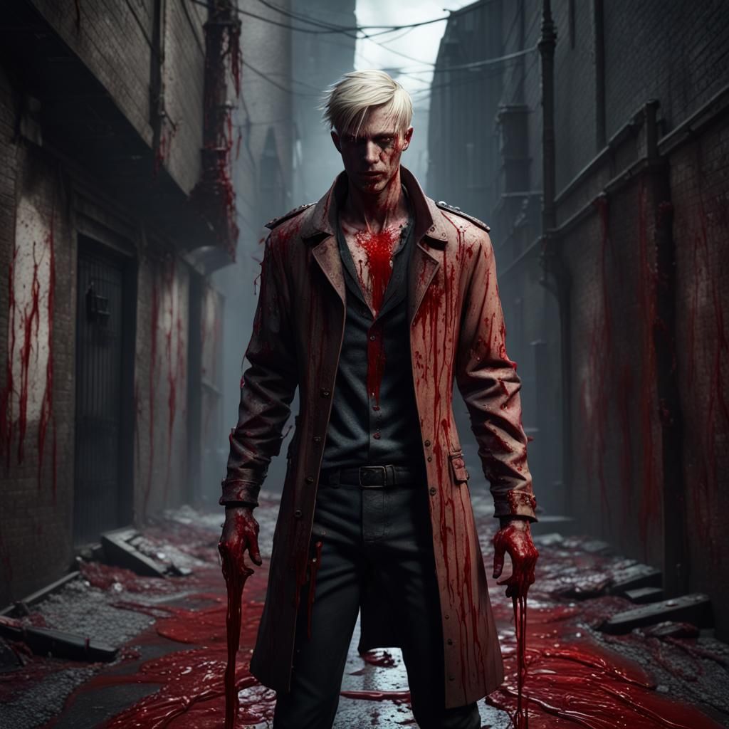 Blonde Man in Alley: Detailed Matte Painting