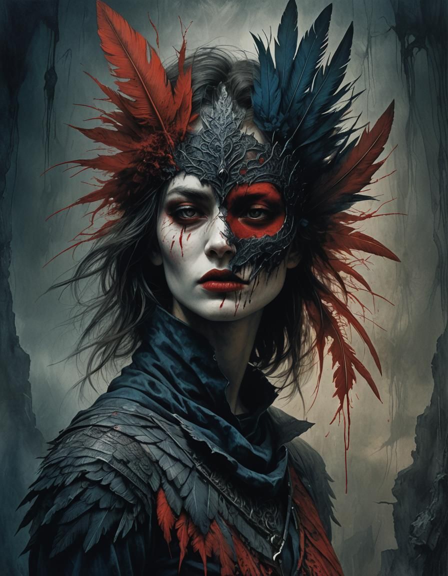 Dark Fantasy Shaman with Knife: Beksiński Style