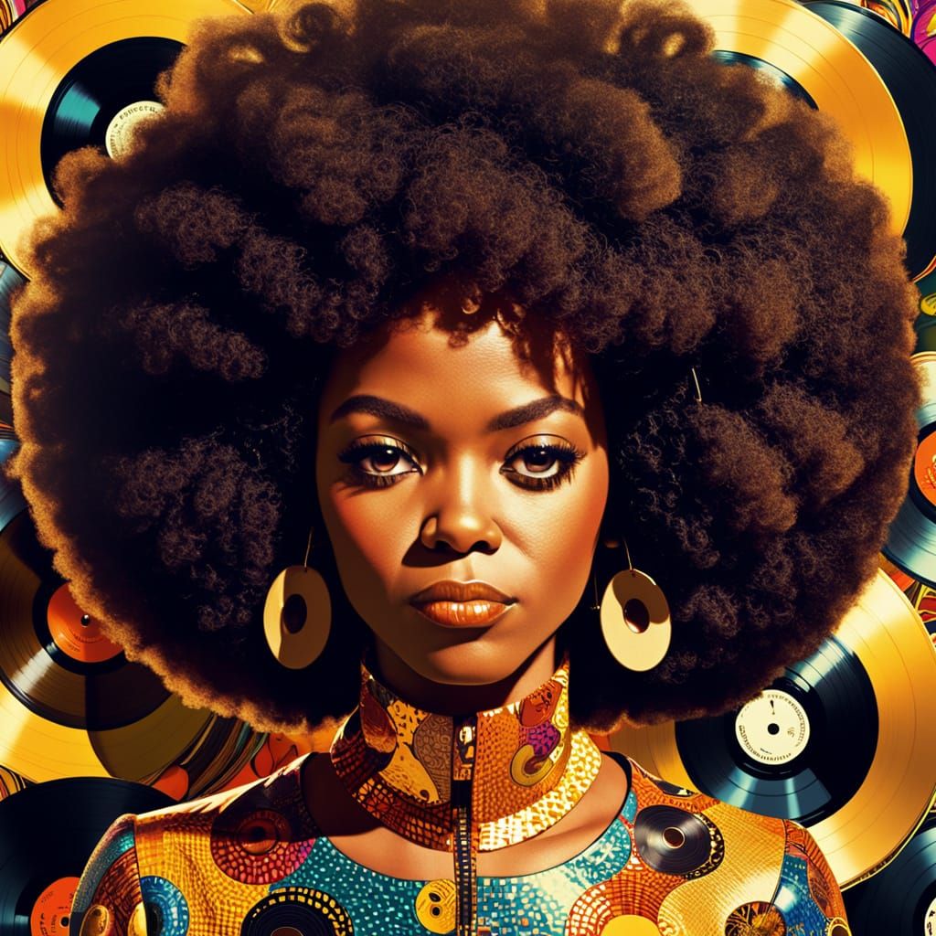Funky 70s Portrait: Afro Made of Vinyl Records