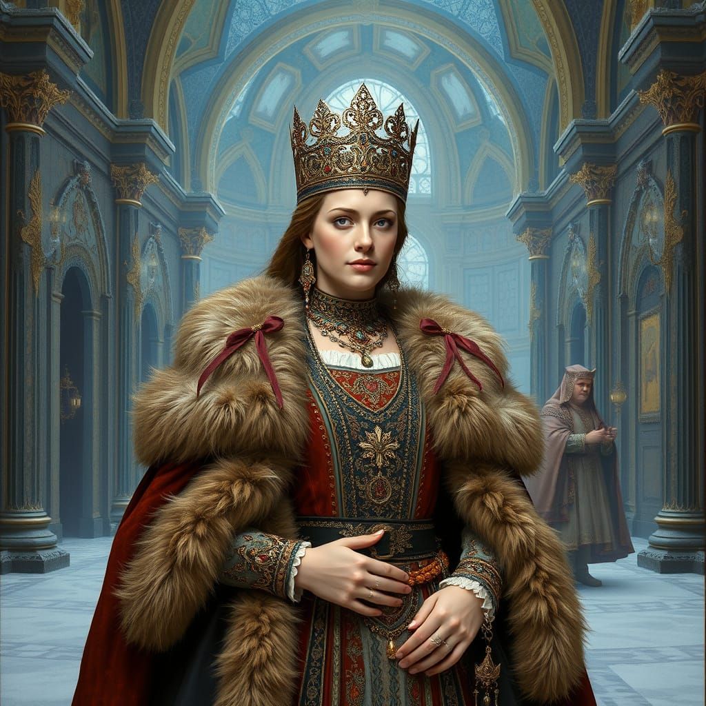 Regal Medieval Queen in Icy Palace