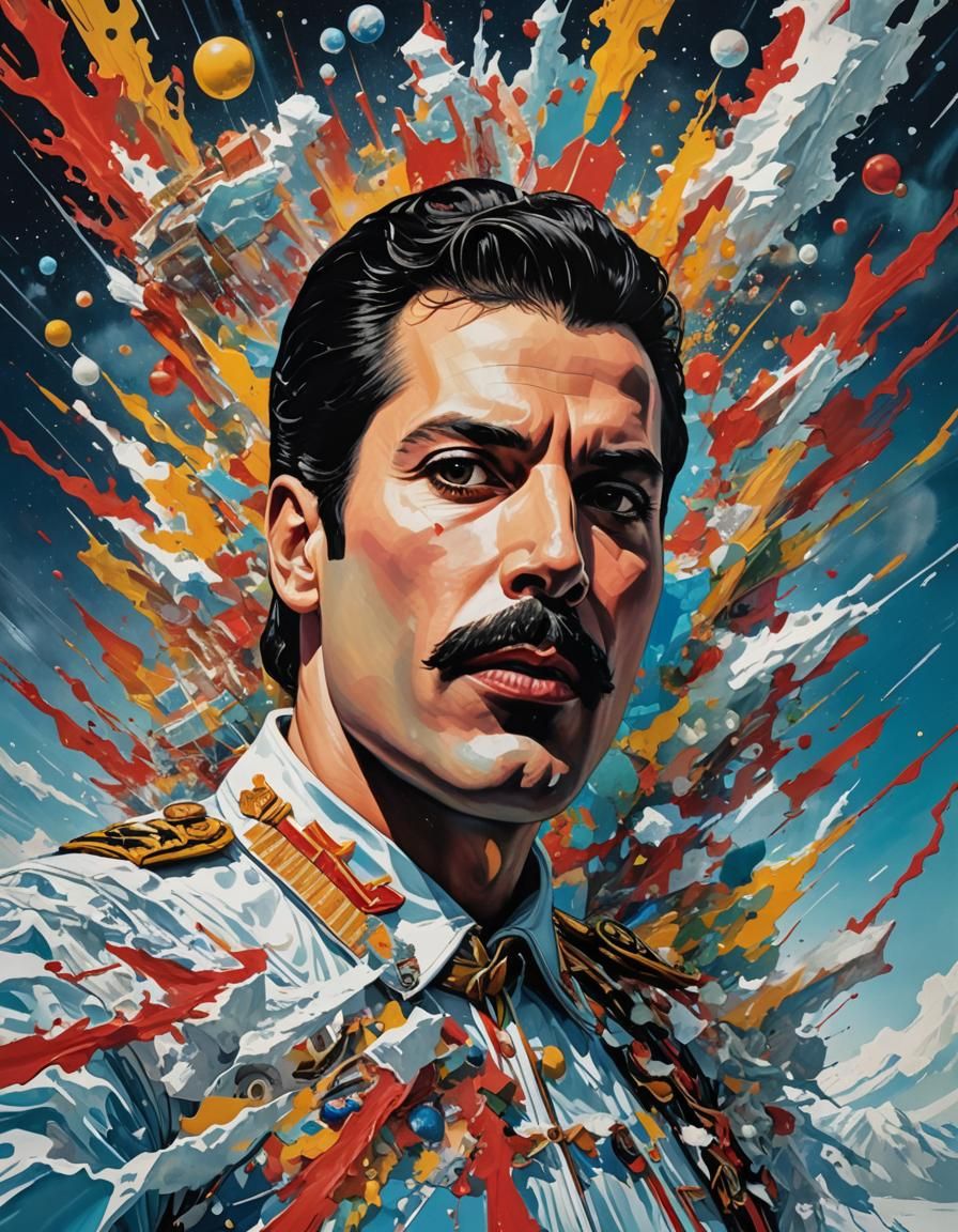 Freddie Mercury Portrait in Marcel Duchamp Style